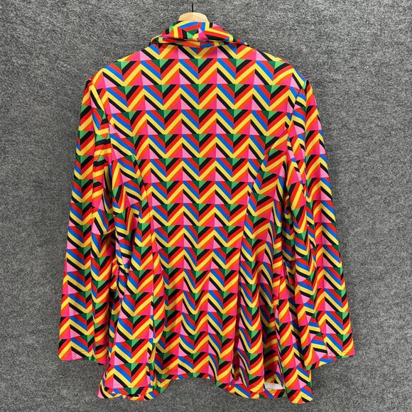 Shein Blazer Women 2XL Orange Geometric One Button Long Sleeve Collared Lined - Picture 2 of 7